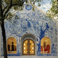 Tile mural fronts Cult Gaia Miami boutique by Sugarhouse