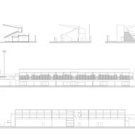 Elevations of the Jean Bouissou Stadium Stand by Baito Architectes and Atelier Pirollet Architectes