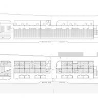 Floor plans of the Jean Bouissou Stadium Stand by Baito Architectes and Atelier Pirollet Architectes