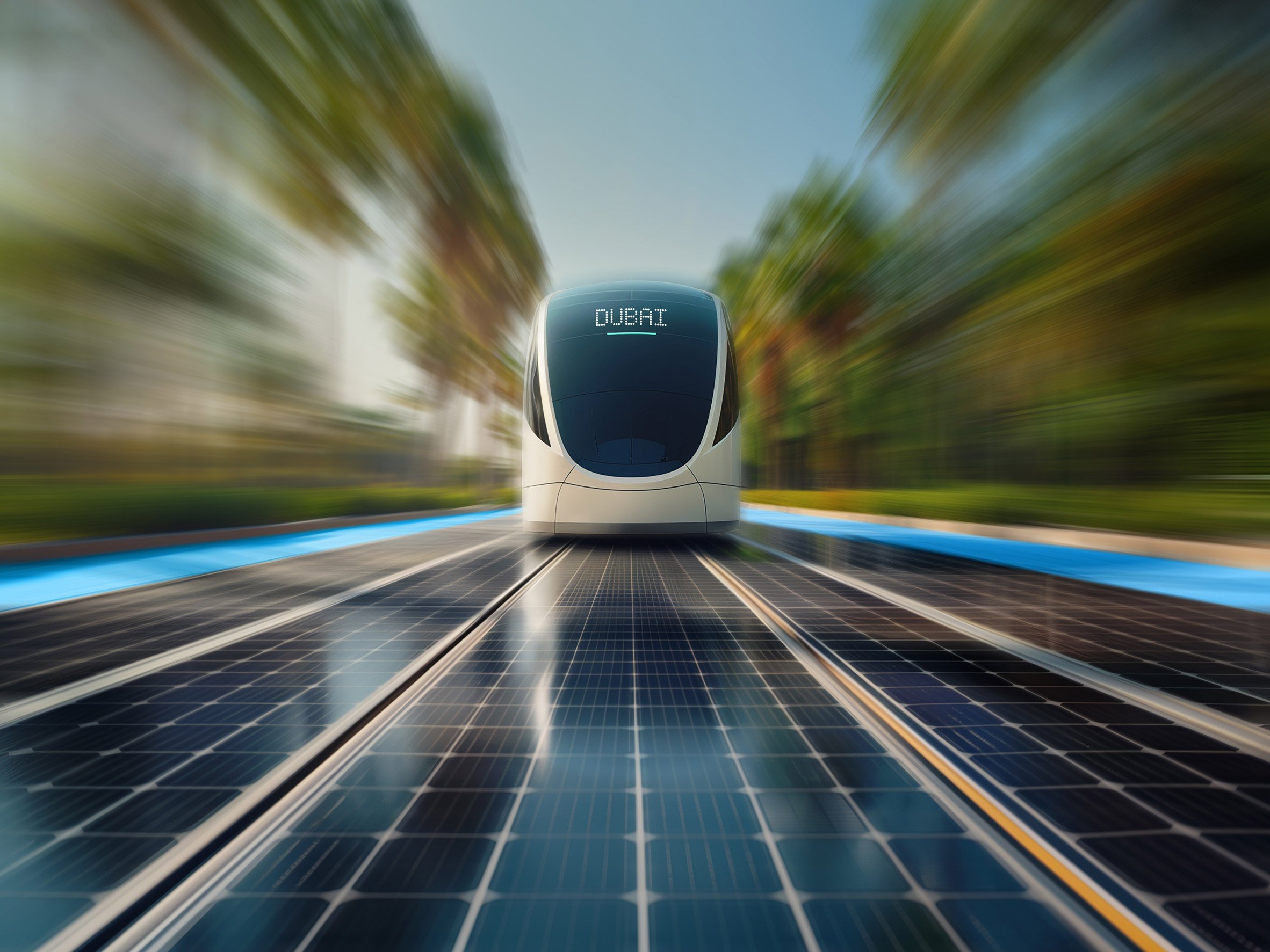 Visual of a solar-powered tram