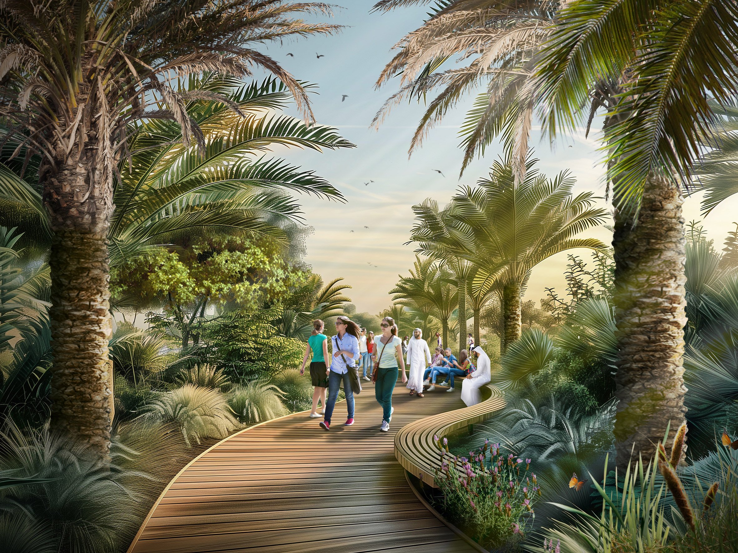 Walkway along Green Spine in Dubai by Urb