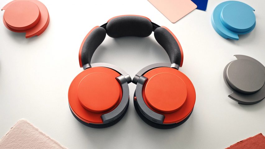 Orange, noise cancelling headphones