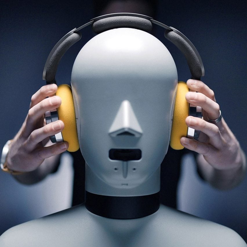 Dyson headphones on a robot