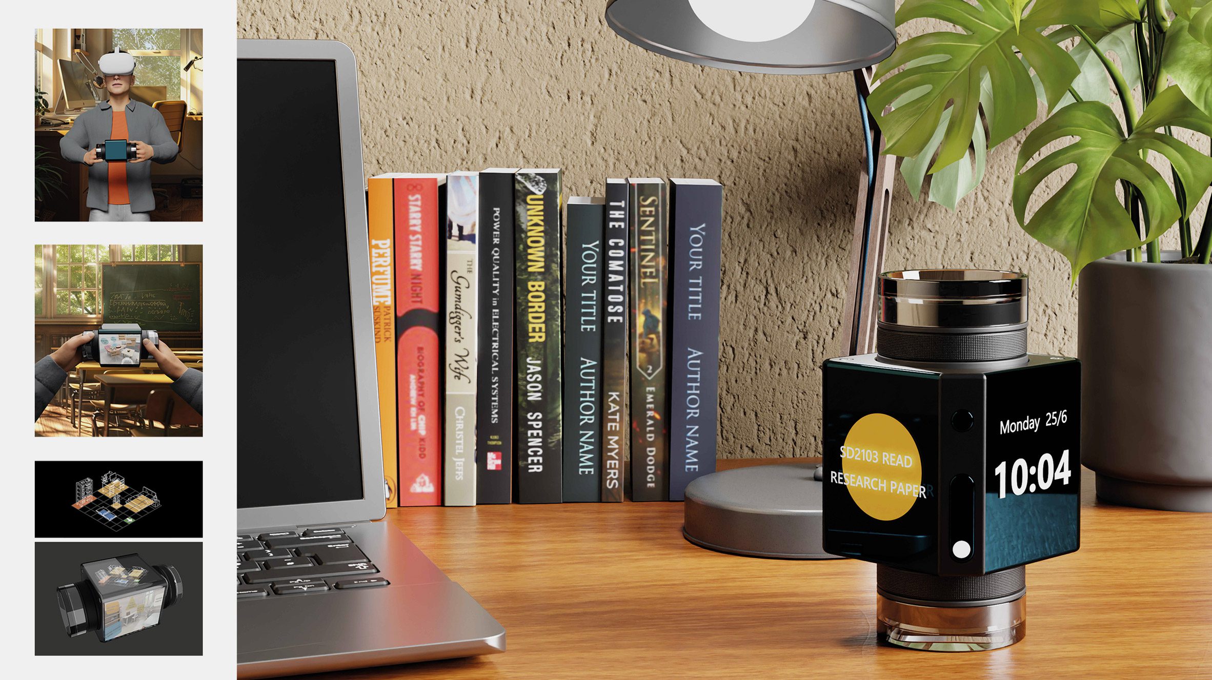 A photograph of a VR device on a desk