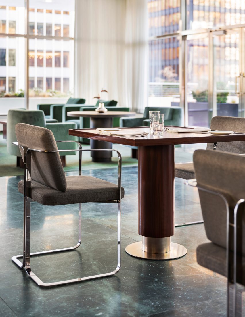 Aluminium-framed chair with a rosewood table