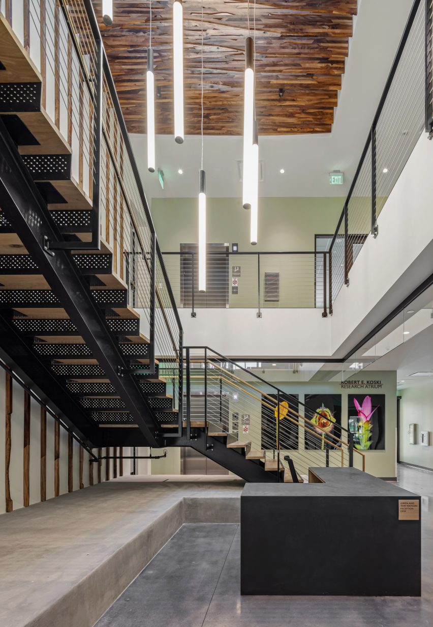 Lobby building with metal staircase