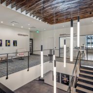 Lobby with hanging pendant lights