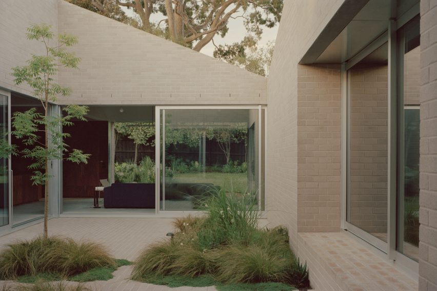 Courtyard at a brick-clad home