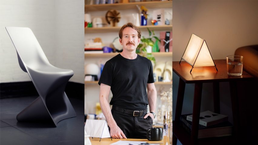 New York furniture designer Nicholas Baker with his work