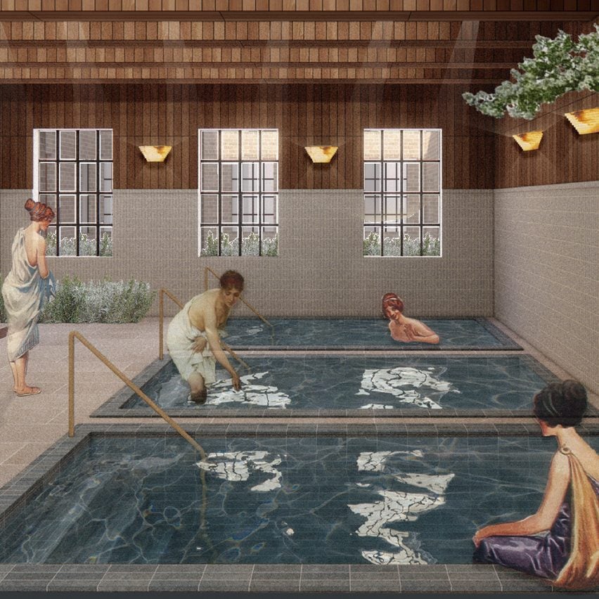 Visualisation showing a group of women using a bath house