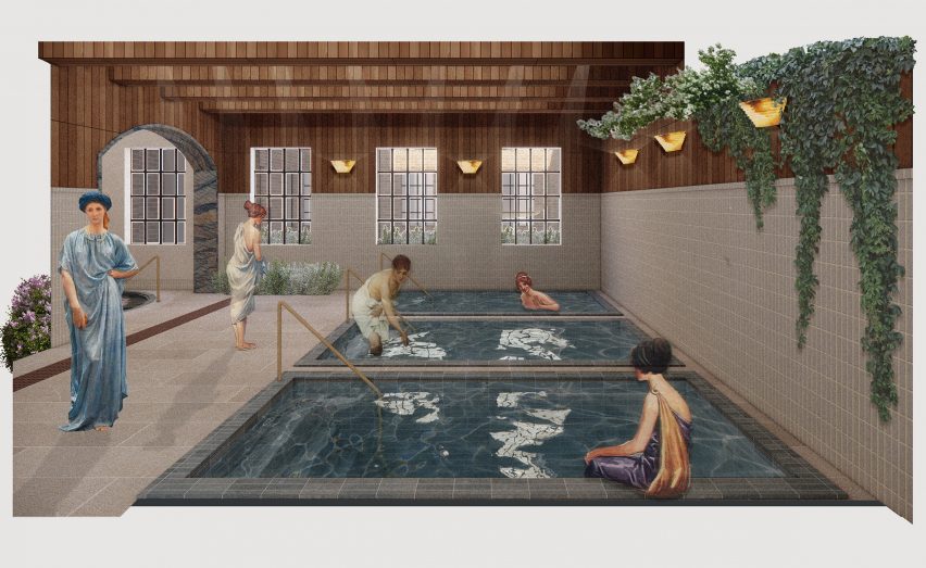 Visualisation showing a group of women using a bathhouse