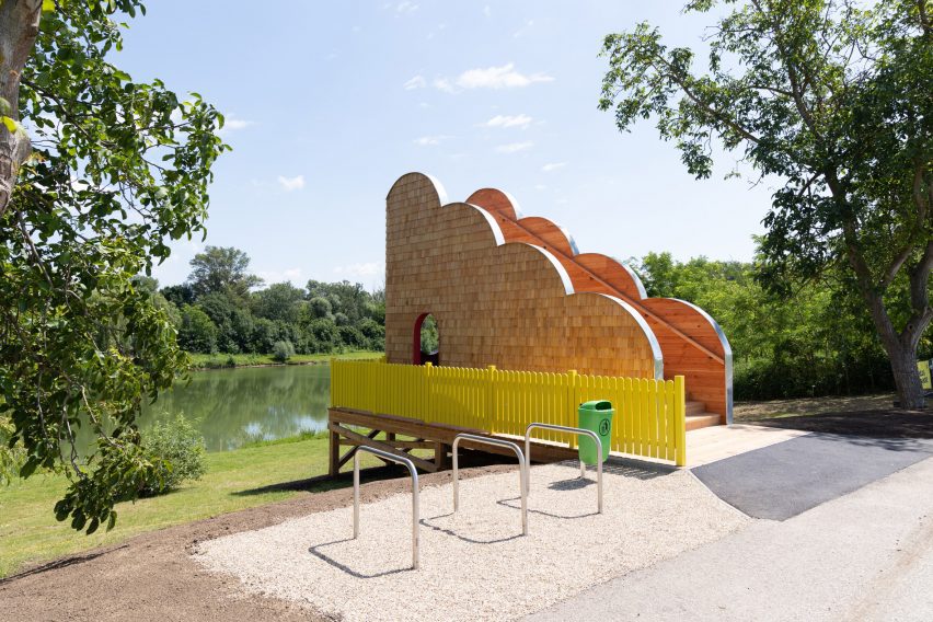 View from path of cyclist shelter by Sascha Henken and Stefanie Rittler