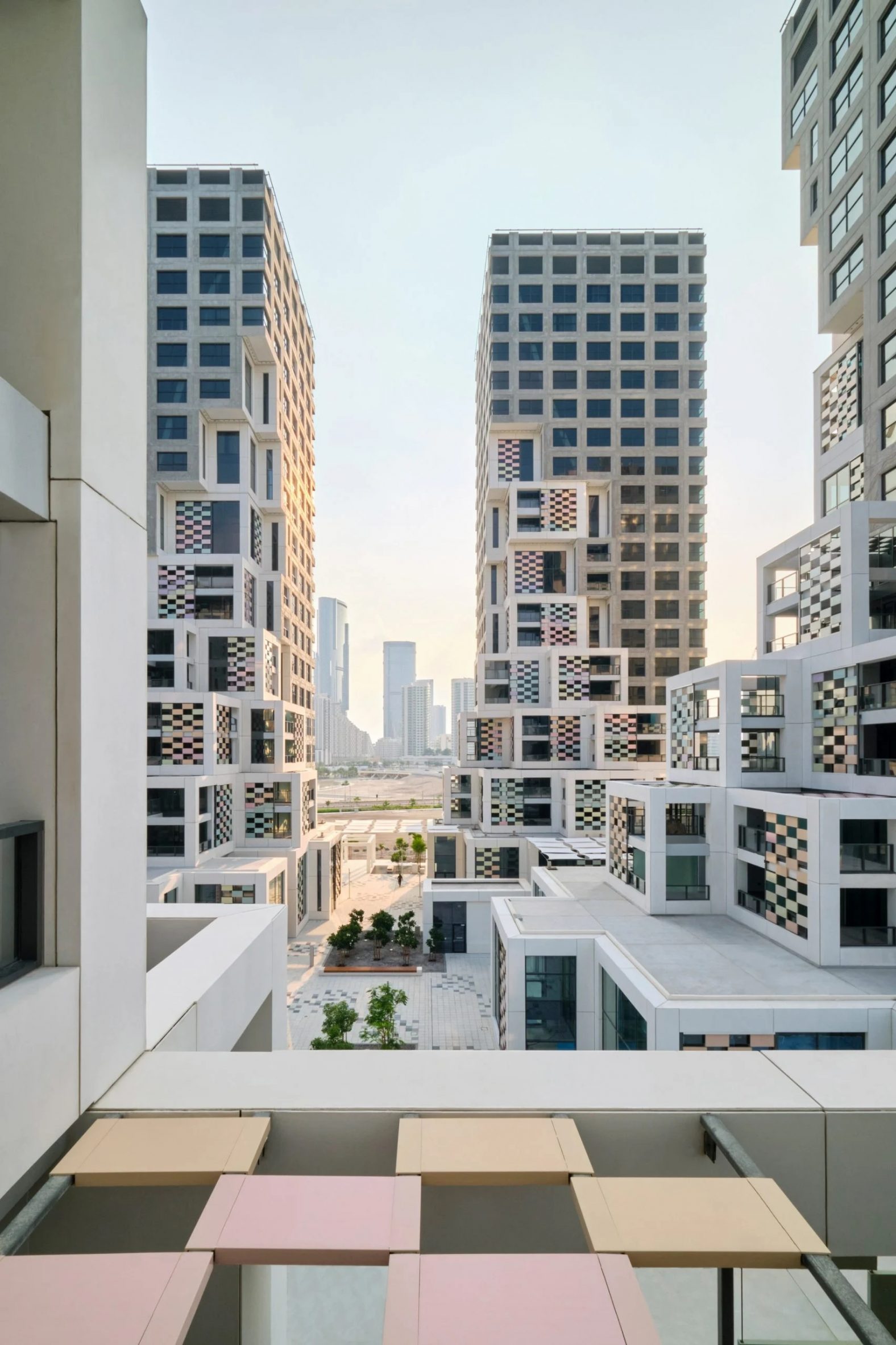 Pixel housing development towers