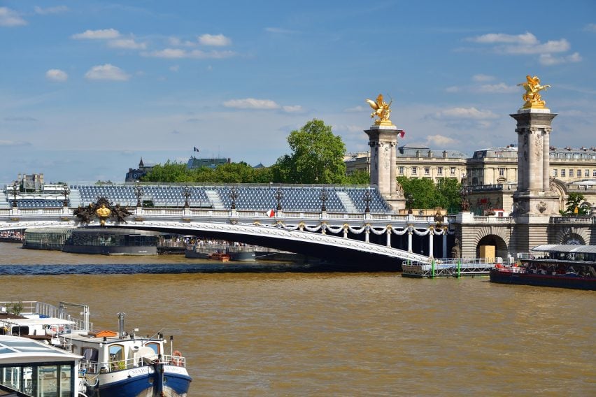 Pont Alexandre III with seating for Paris 2024 Olympics