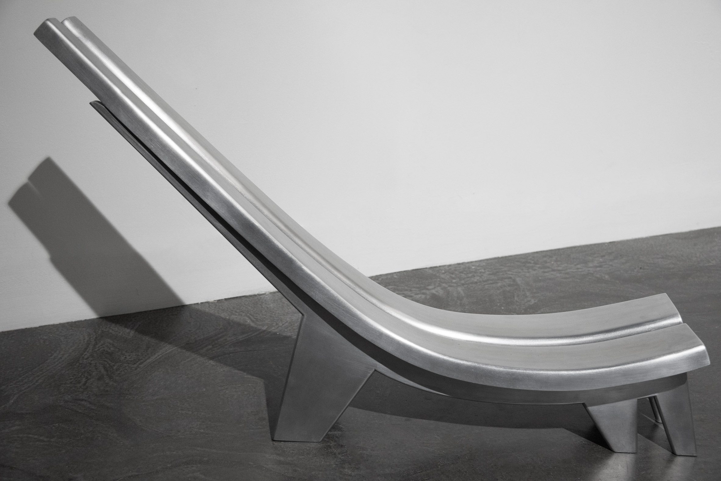Side view of aluminium chair by Giles Tettey Nartey
