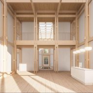 Rendering of a timber building Mathias Kidron designed used SketchUp