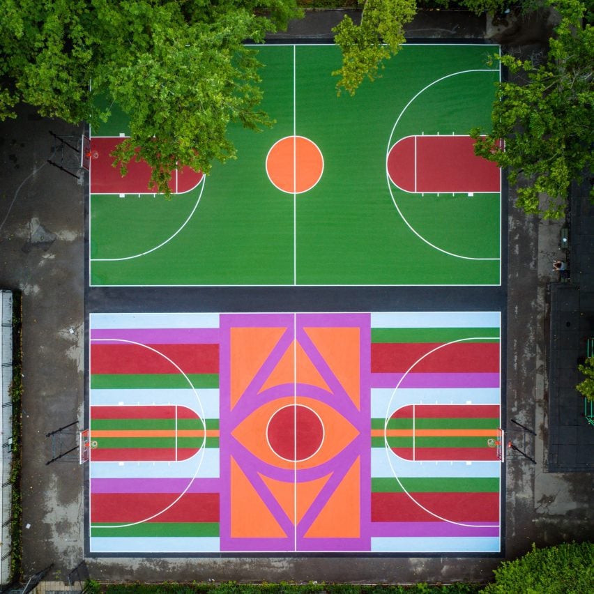Tompkins Square Park Basketball Court installation by Glossier