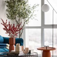 Orange coffee table and decorative pieces