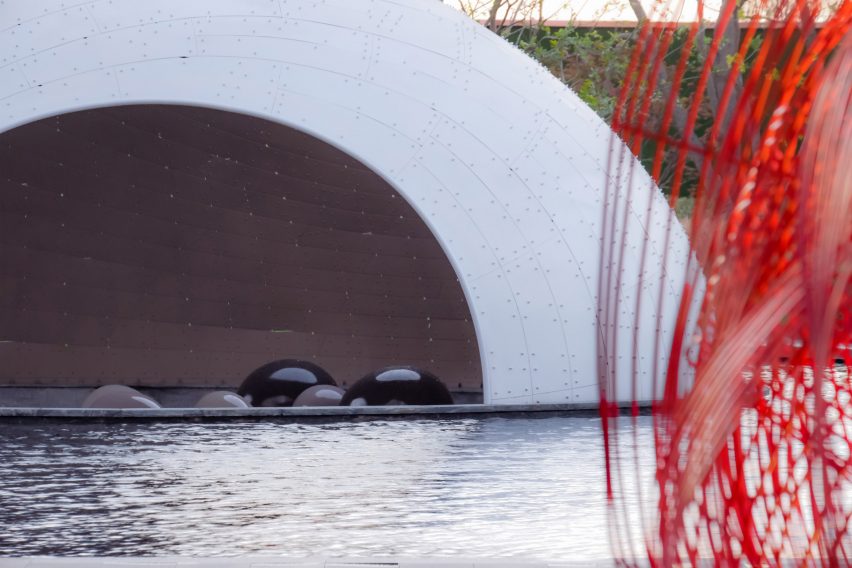 Close-up of egg-shaped pavilion