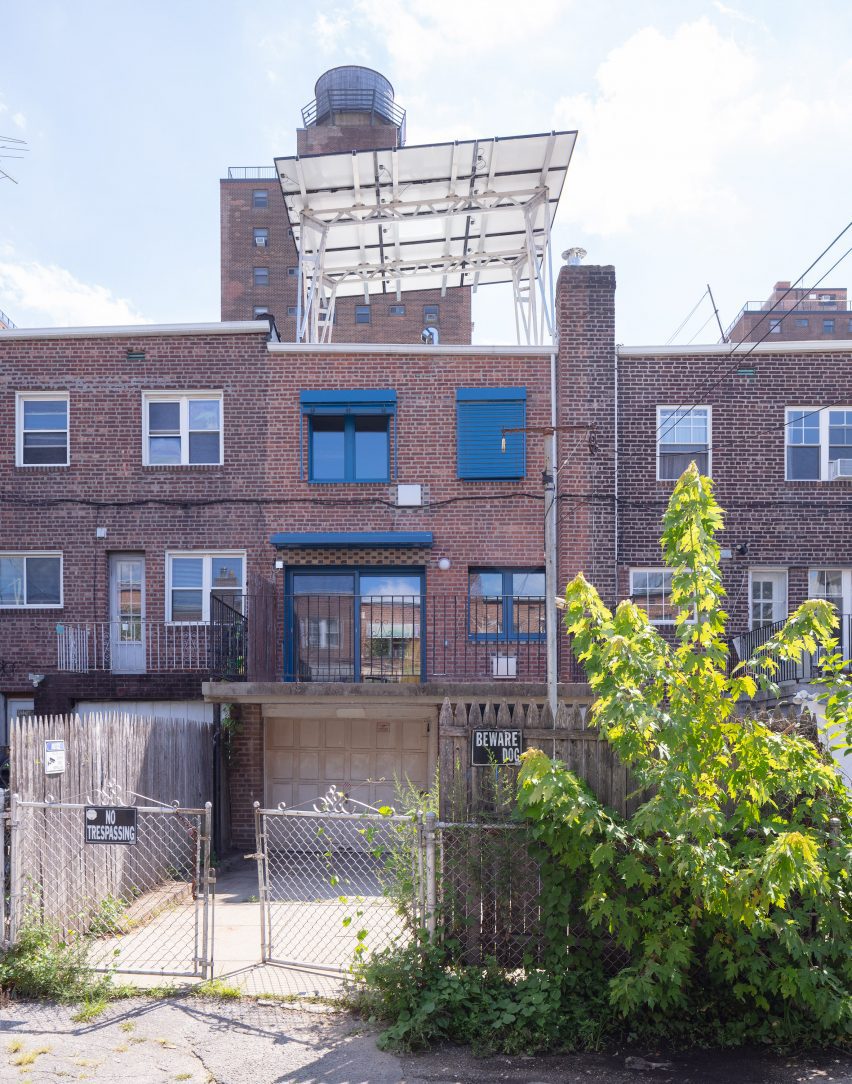 Terraced house with solar array on the roof