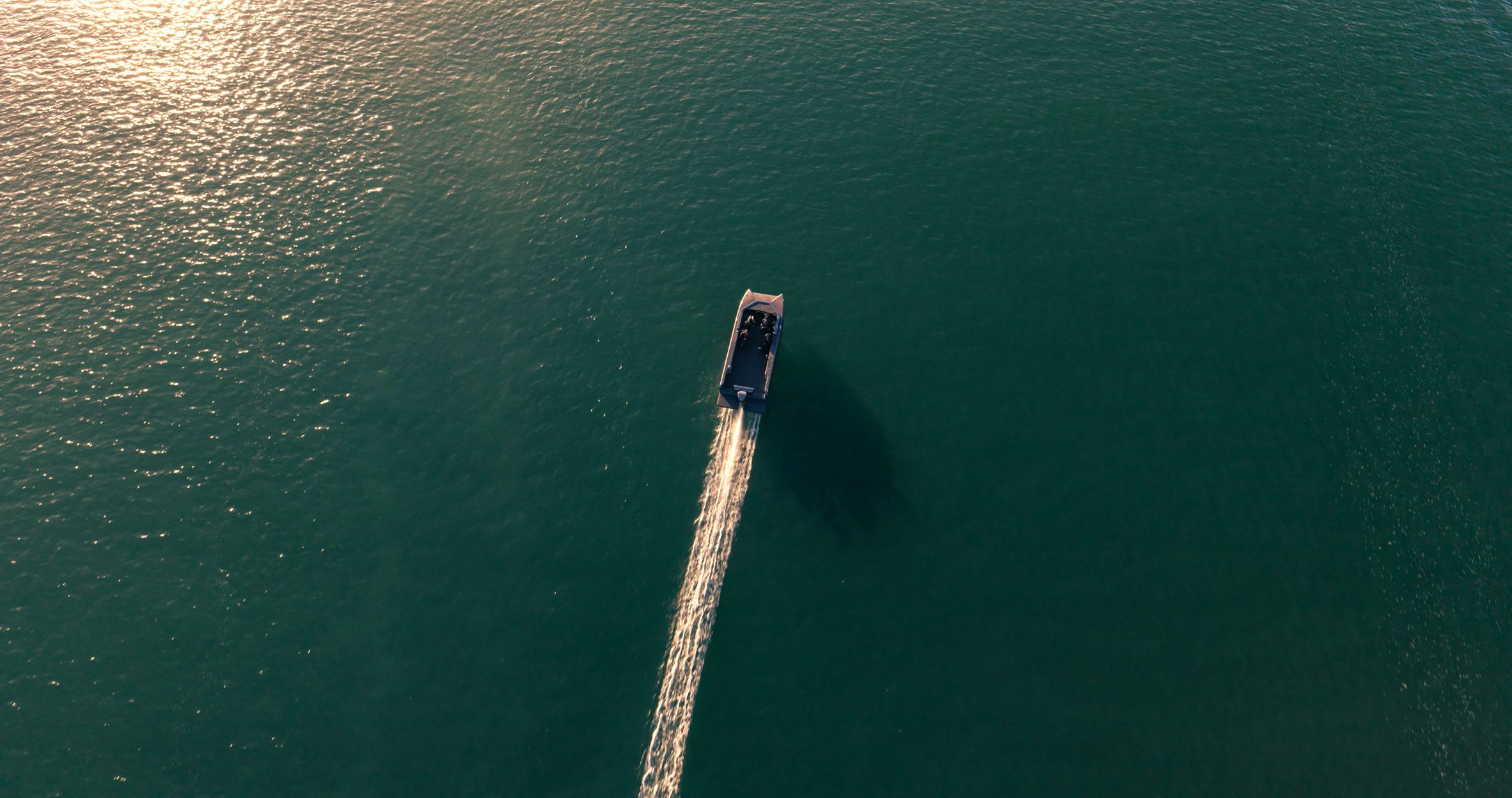 Aerial view of an electric hydrofoil ferry 