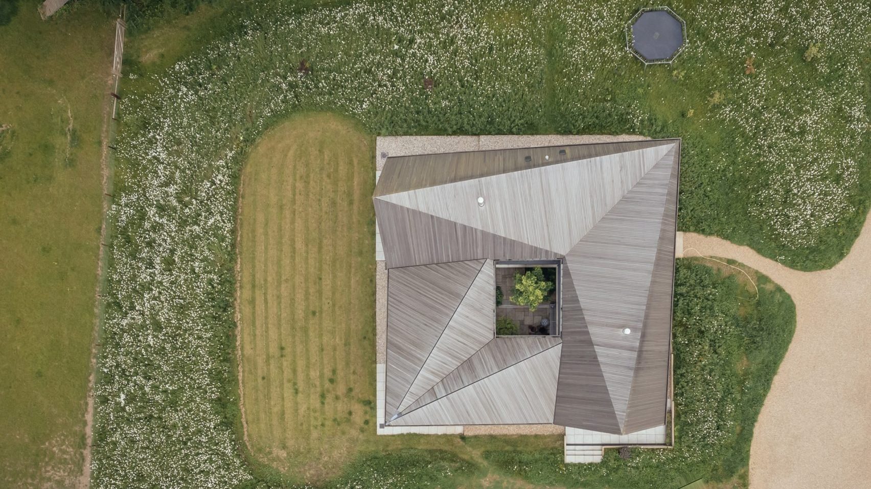 Geometrical wooden roof Suffolk farm