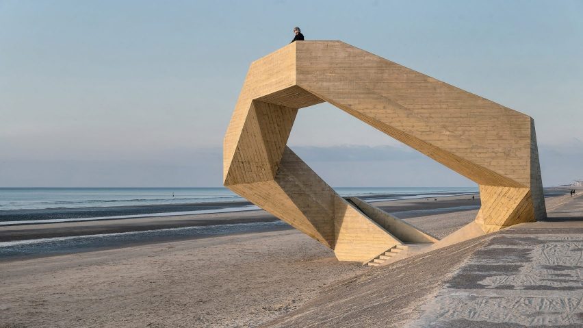 Concrete lookout structure beach in Belgium