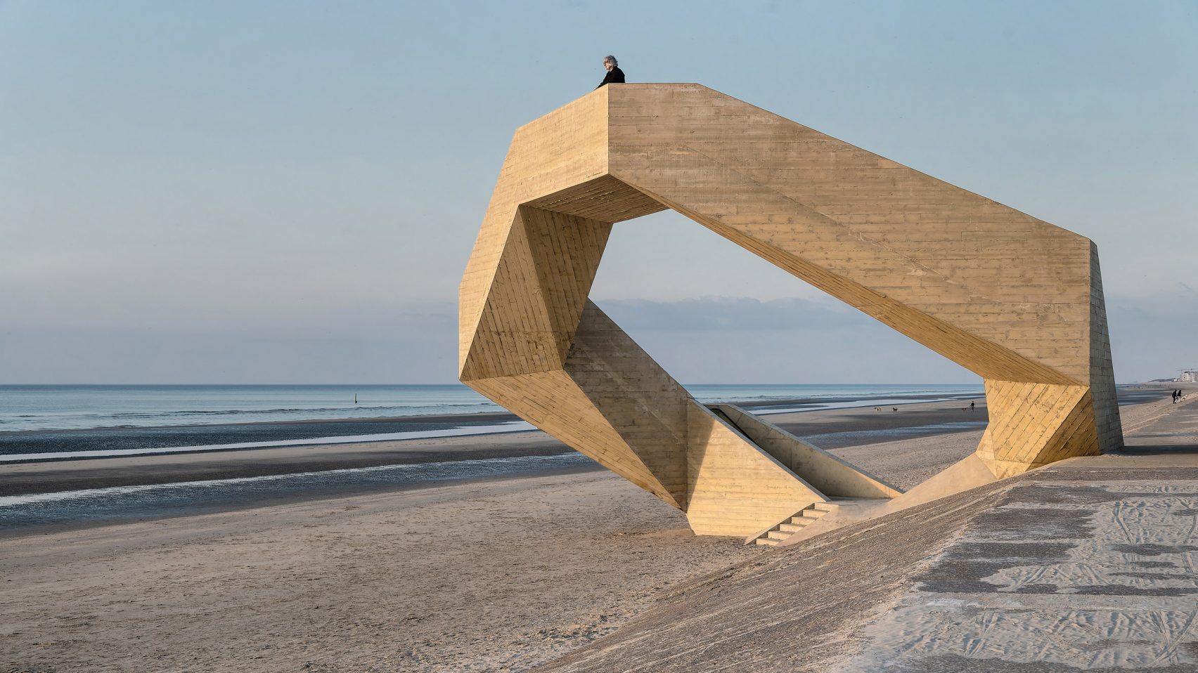 Concrete lookout structure beach in Belgium