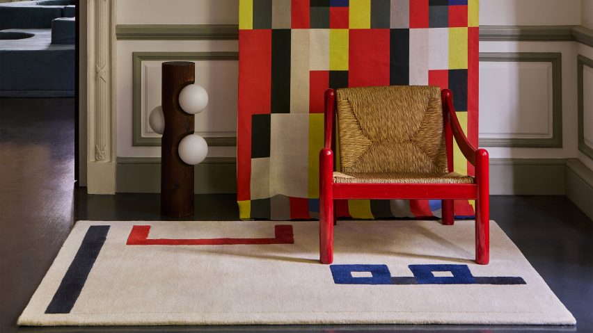 Photo of rug by Christopher Farr with other colourful furniture