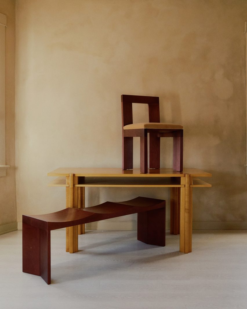 Photo of a table, bench and chair by Juntos Projects