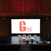 Photo of the stage at the Global Design Forum