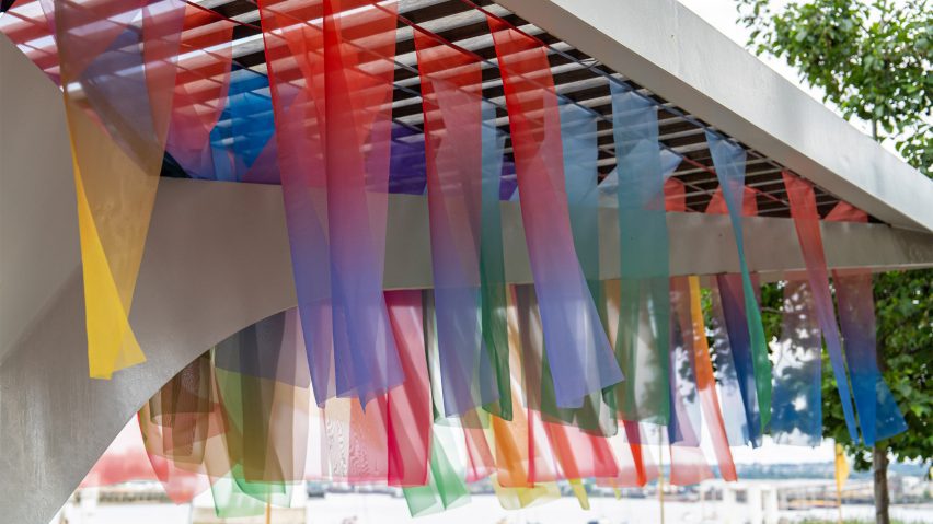 Photo of colourful fabric installation