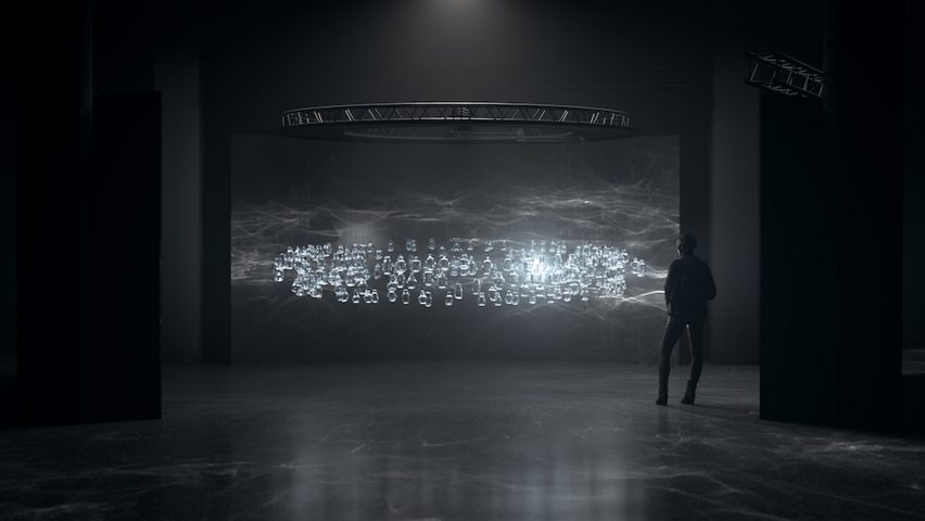 Render of person stood in front of an installation