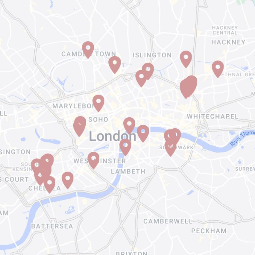 Graphic of a map of London with pins in it for London Design Festival 2024