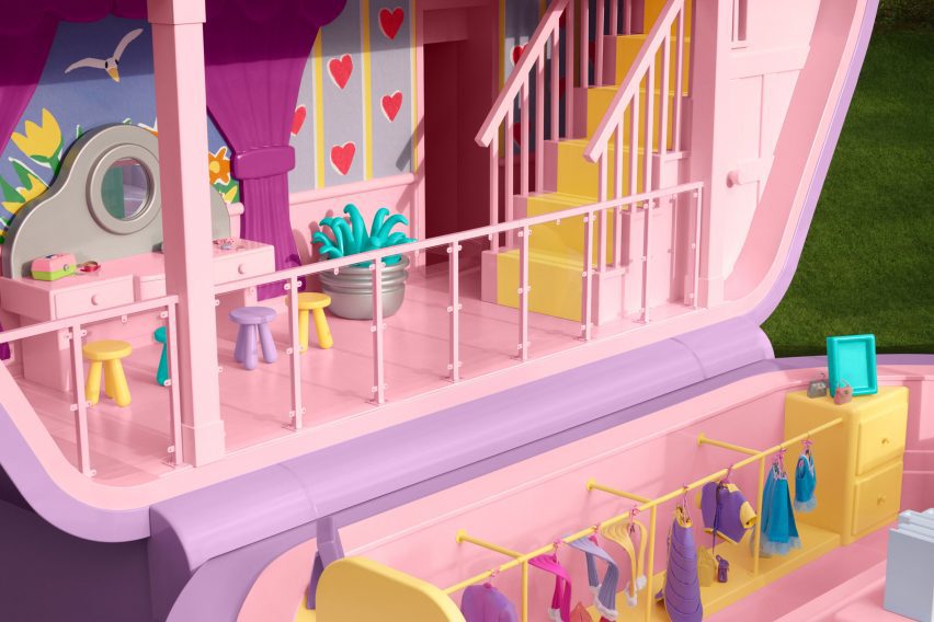 A pink and yellow staircase