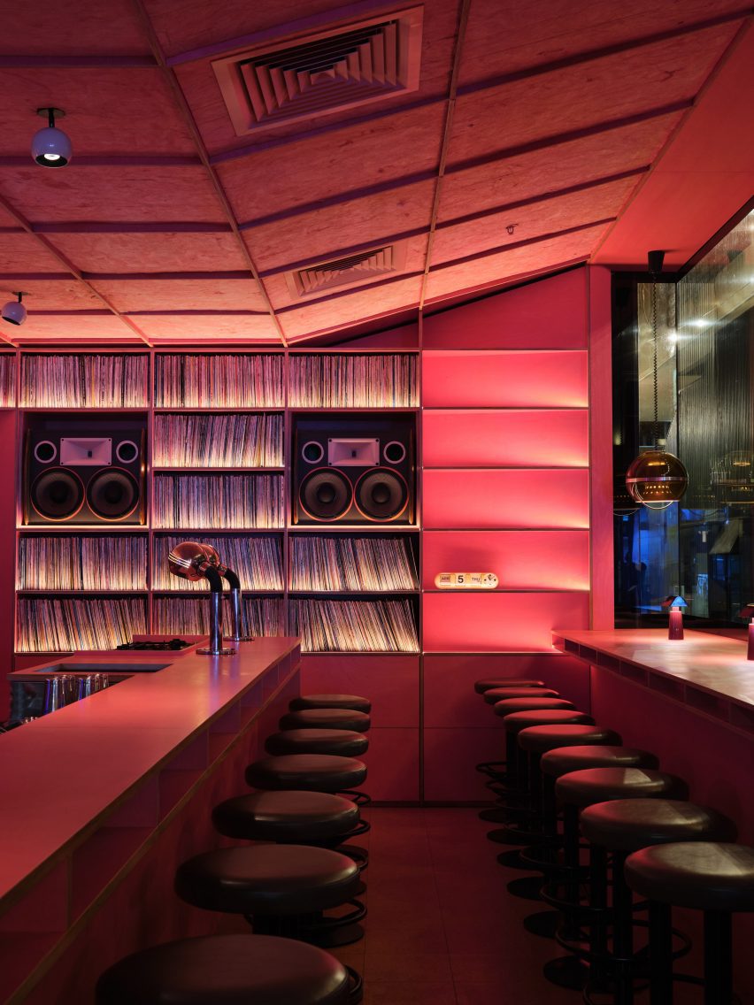 Central bar of JAM Record Bar by Akin Atelier