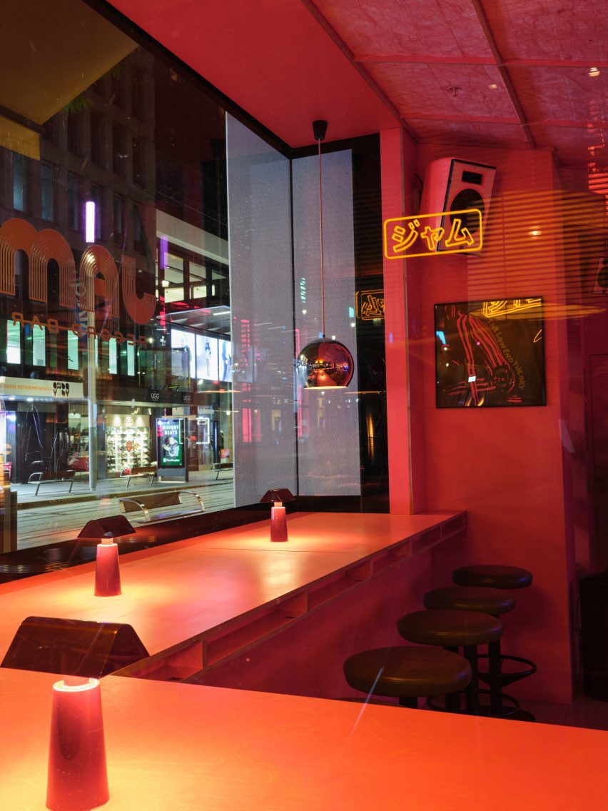 Window seating of JAM Record Bar by Akin Atelier