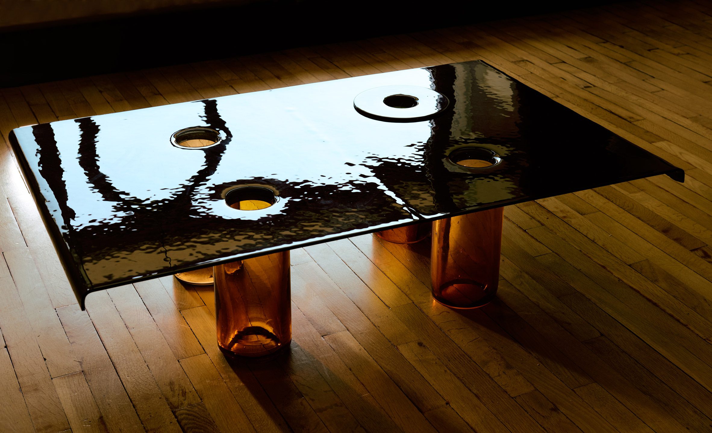 Rippled glass table by Marie & Alexandre 