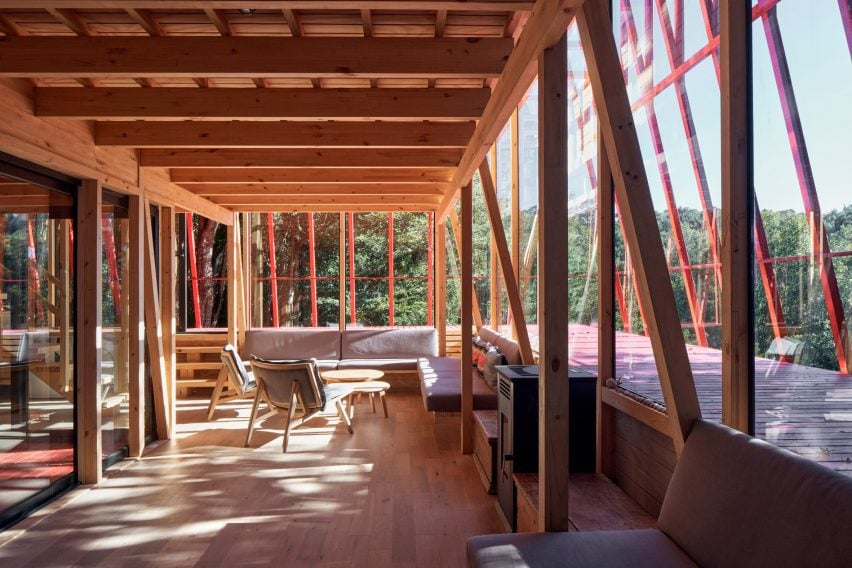 Living room of cantilevered home