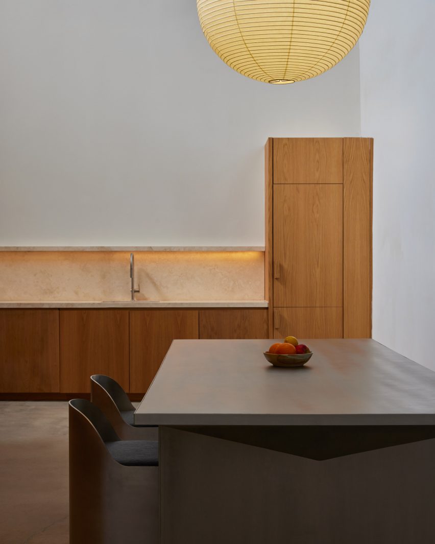 White oak and titanium travertine kitchen