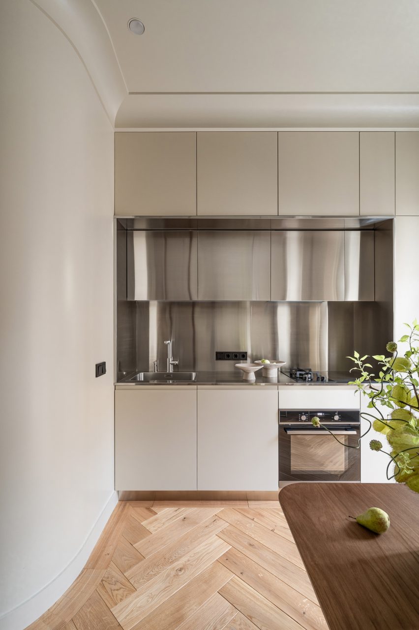 Interiors of a kitchen in an apartment in Kyiv, Ukraine