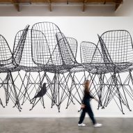 Appliqué of chairs on a wall