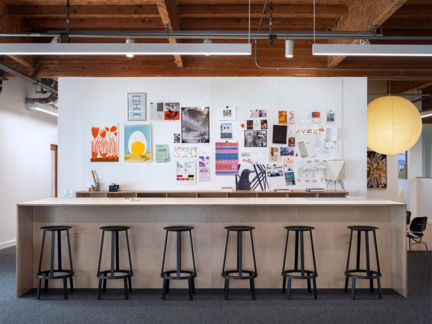 Bar with black bar stools