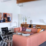 Pink couch in office