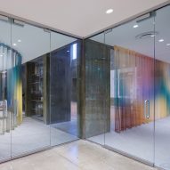 Rainbow curtains in Everson museum