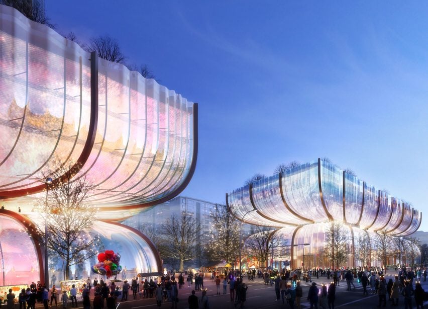 Render showing illuminated shopping centre by Heatherwick Studio