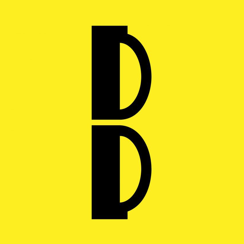 A letter 'B' in black against a yellow background