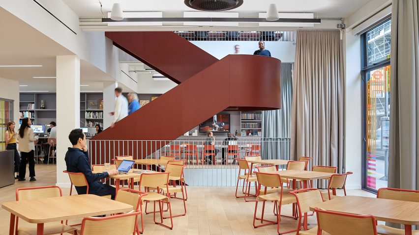 Hawkins\Brown office ground floor with red staircase