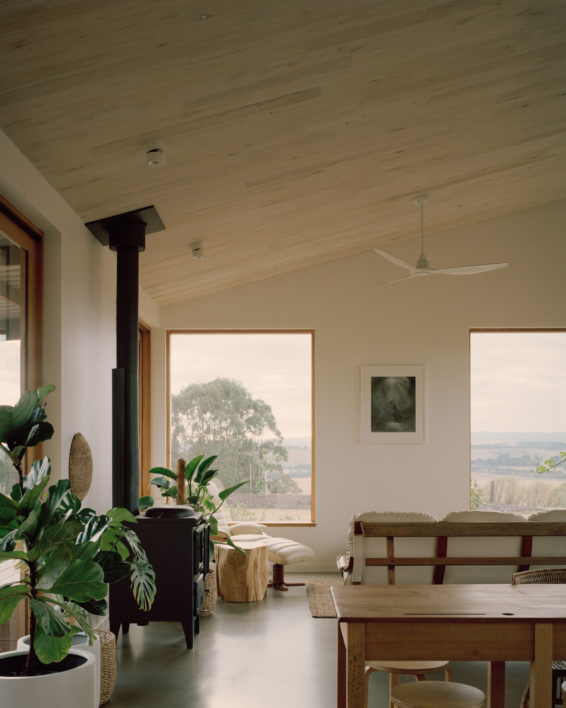 White-walled dining room of Australian house