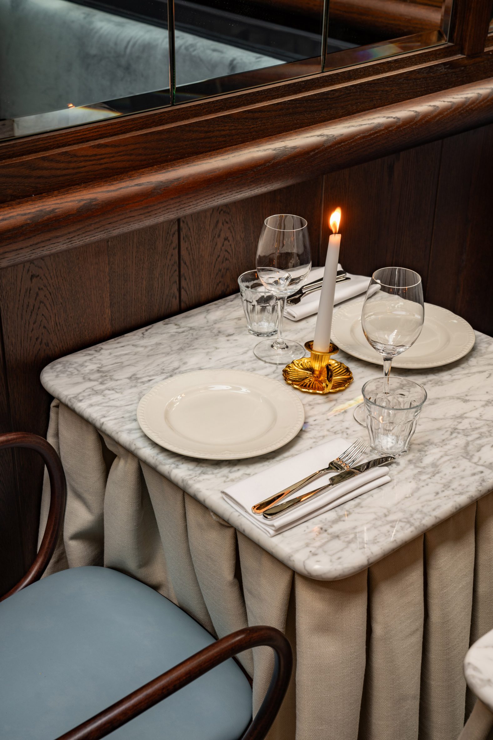 Close-up of table setting in London restaurant by Dorothee Meilichzon